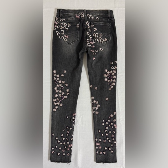 Driftwood Jeans Jackie Cherry Blossom Floral Embroidered Black Pink Size 26 - Picture 4 of 12